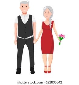 Old man and woman holding hands