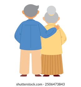 old man and woman hugging together isolated