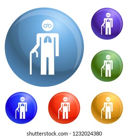 Old man woman icons set vector 6 color isolated on white background