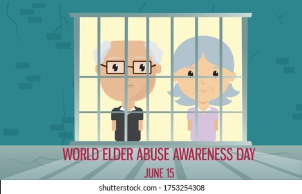 Old man and Old woman in the jail. World Elder Abuse Awareness Day svg