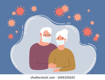 Old man and old woman in protective medical masks