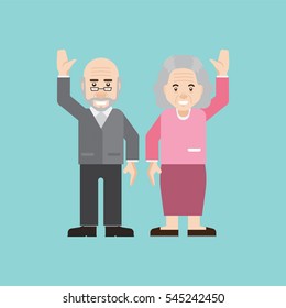 Old man and woman smile and hold hand. Senior citizen. Inspire to drive your business project. Vector illustration. 
