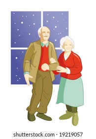 old man and woman standing near the window  (also available in raster format)