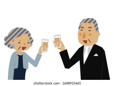 Old man and old woman are toasting.
Party scene clip art.
People in formal clothes.