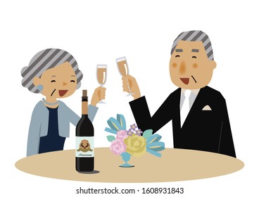Old man and old woman are toasting.
Party scene clip art.
People in formal clothes.