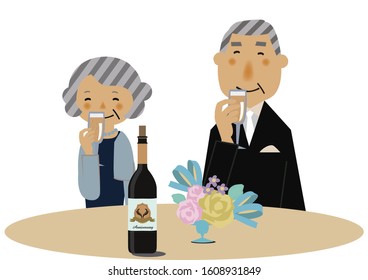 Old man and old woman are toasting.
Party scene clip art.
People in formal clothes.