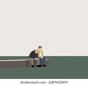 Old man and woman together, leisure on nature, life in retirement. Elderly couple sitting on street in summer park.