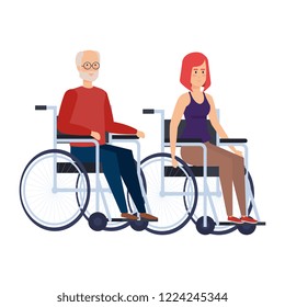 old man and woman in wheelchairs