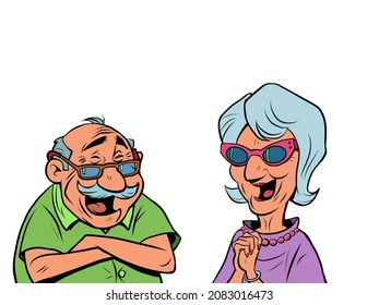 An old man and an old women couple laugh. love and friendship