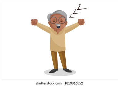 Old man is yawning. Vector graphic illustration. Individually on white background.