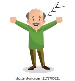 Old Man Is Yawning. Vector Graphic Illustration. Individually On White Background. 