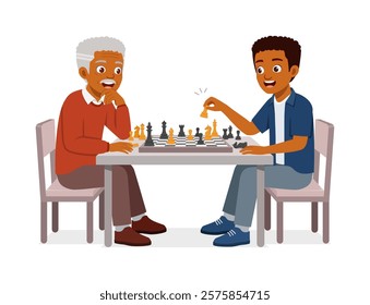 old man and young man playing chess