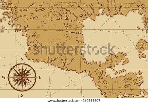 Old Map Compass Trees Shades Yellow Stock Vector (Royalty Free ...