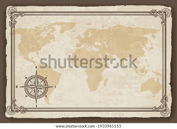 Old Map Frame Retro Nautical Compass Stock Vector (royalty Free) 1933965113