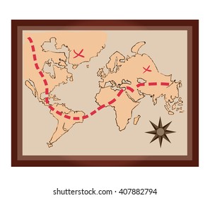 Old map in the frame. Vector design element isolated on white background. 
