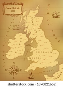 Old map of Great Britain. Sepia. Vector illustration