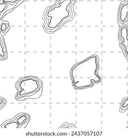 Old map ink drawing vector seamless pattern. Landscape islands top view. Black and white background. Terrain elevation map. Sea and coast outline