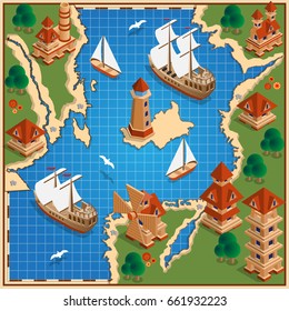 The old map. Isometric. Vector illustration.