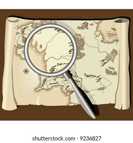 Old map with magnifier