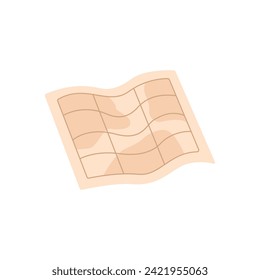 Old map to navigate. Paper sheet with draft of world. Geography tool to search location, position during travel. School education. Monochrome flat isolated vector illustration on white background
