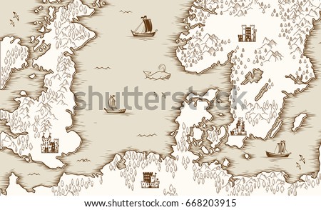 Old map of the North Sea, Britain and Scandinavia, vector illustration