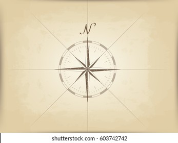 old map on parchment. vector. the compass design in the center.