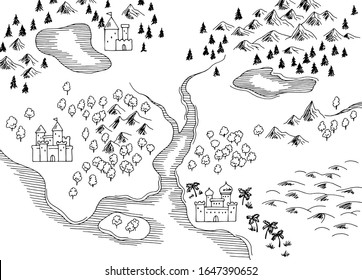 Old map retro graphic black white sketch illustration vector