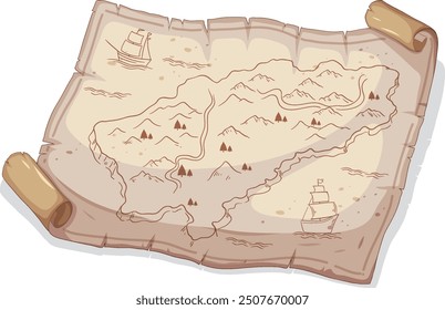 Old map with ships and mountains