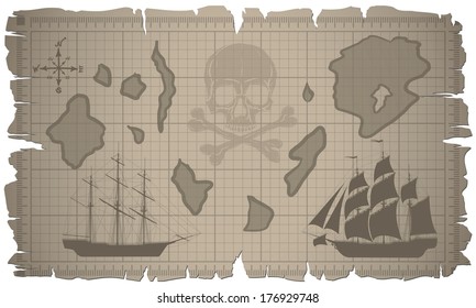 Old map with ships. Vector.
