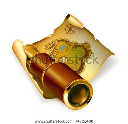 Old map and spyglass, 10eps