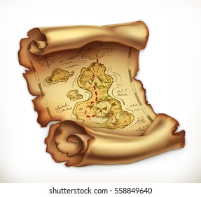 Old Map Treasure Island. 3d Vector Icon