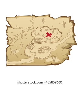 Old map with treasure in the wild West style. Vector.