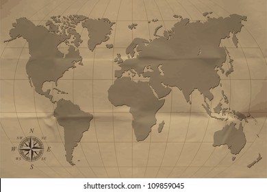 An old map of the world. Vector illustration. Eps10