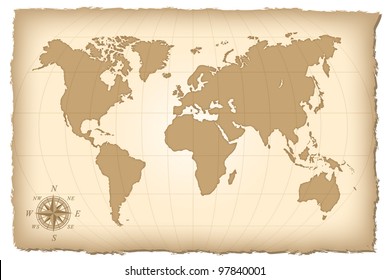 An old map of the world. Vector illustration. Eps10