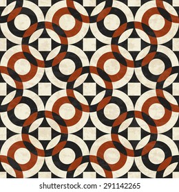 Old marble floor, abstract geometric pattern with circles, textured seamless vector illustration