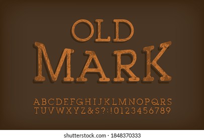 Old Mark alphabet font. Messy vintage letters and numbers. Vector typescript for your typography design.