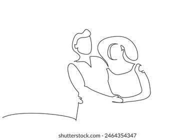 old mature lovers couple vacation summertime hug happy life retirement one line art design vector