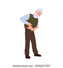 Old mature man patient cartoon character making insulin shot into abdominal area with syringe