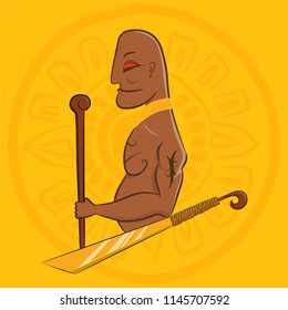 an old maya king fighter with a golden sword