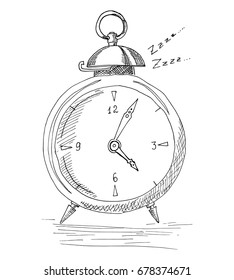 Old mechanical alarm clock. The sketch marker. Vector