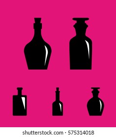 Old Medicine or Retro Wine Bottle Icon. Vintage Glass Flask Silhouette Bottle Isolated