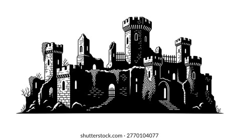 Old medieval castle stone structure towers