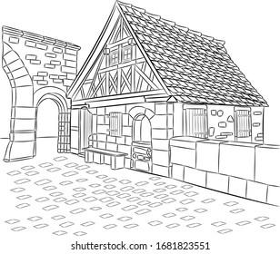 Old medieval half-timbered house in Rothenburg ob der Tauber. Germany. Bavaria