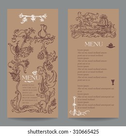 old medieval style restaurant menu design with vintage label