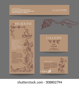 old medieval style  Set element for design with vintage  ornament. It can be used for restaurants and catering companies