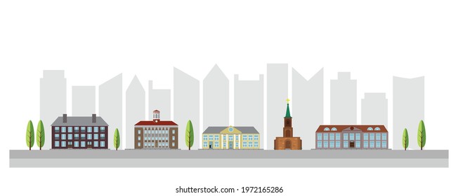 Old Medieval Town Houses with Modern City Skyscrapers in the Background