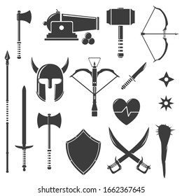 Altes mittelalterliches Waffensymbol Set Vektorillustration Illustration.