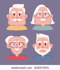 old men cartoon faces with moustache and beard collection