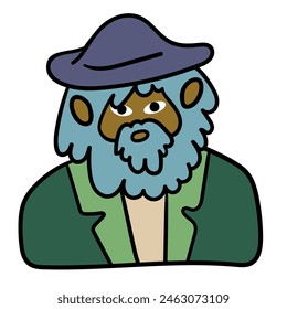 old men character portrait in doodle style in vector. line art for avatar design sticker coloring postcard poster print
