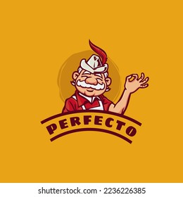 Old Men Chef Cartoon Character Vector Illustration Logo Design Template